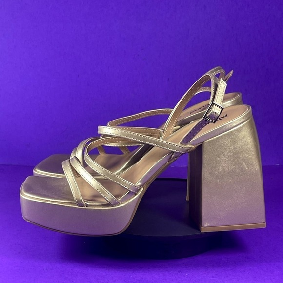 Aboud Women's Gold Strappy Platform Heeled Sandals Shoe Size 10-NEW - Picture 3 of 8